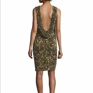 Theia gold sequin sleeveless cowl back dress
